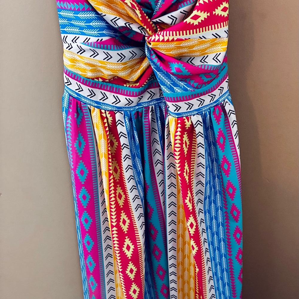 Colorful Aztec Print Maxi Dress - Twist Front